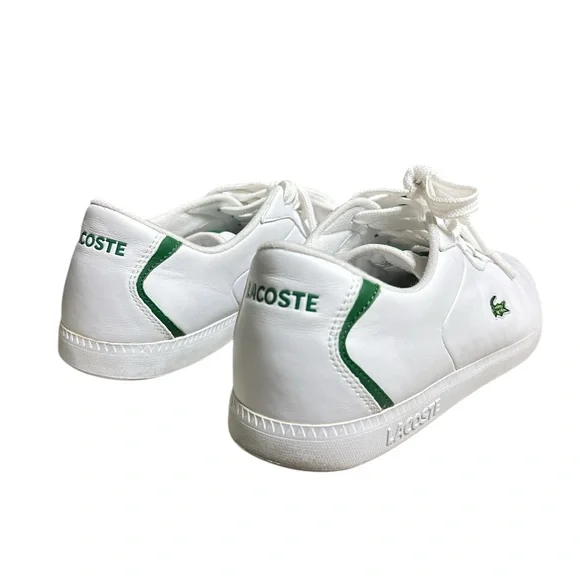 181. 🐊Lacoste White lace up Sneakers with Green Details mens size 12